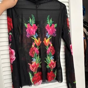 AFRM Black Sheer Floral Long Sleeve Blouse